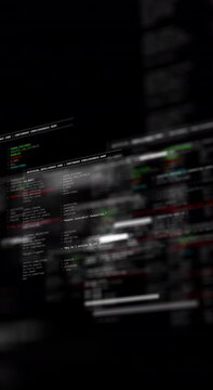 4K Animation futuristic AI interface with the fictional code, abstract data flow and glowing HUD elements for cybersecurity and technology concept