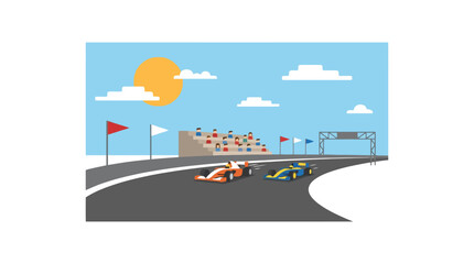 Obraz premium Formula One race cars speeding on a professional circuit track. EPS Editable. Vector Illustrations.