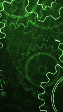 4K animated blueprint background featuring rotating mechanical gears, engineering diagrams, and technical interface graphics for industrial, manufacturing, and technology presentations