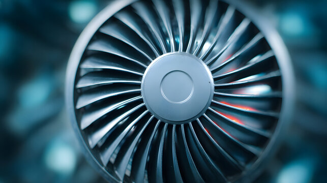 Abstract close up of mechanical cooling fan blades inside powerful industrial computer server.