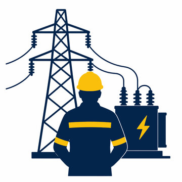 Electricity Transmission Worker Monitoring Power Lines.