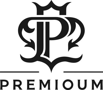 Elegant lp monogram letter logo design with crown icon isolated on transparent background, Vector