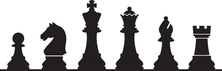 Chess Pieces Line Art Set – King Queen Bishop Knight Rook Pawn Outline Vector Illustration © Babur