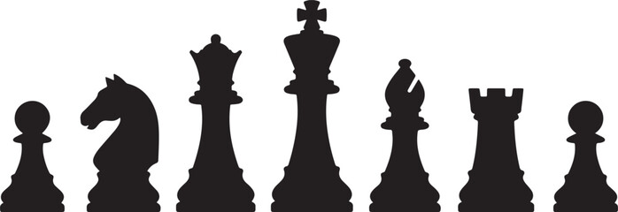 Chess Pieces Line Art Set – King Queen Bishop Knight Rook Pawn Outline Vector Illustration © Babur