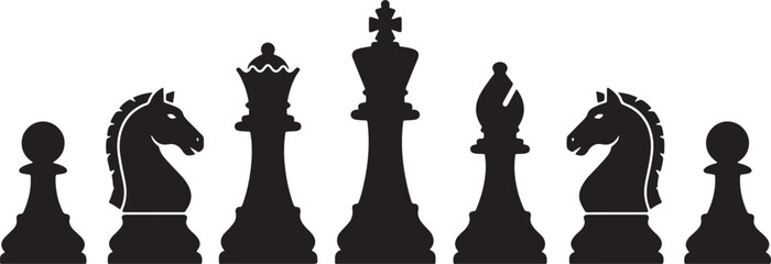 Chess Pieces Line Art Set – King Queen Bishop Knight Rook Pawn Outline Vector Illustration © Babur