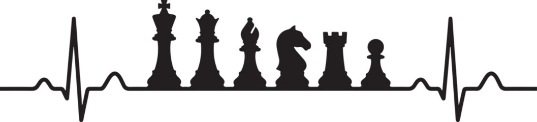 Chess Pieces Line Art Set – King Queen Bishop Knight Rook Pawn Outline Vector Illustration © Babur
