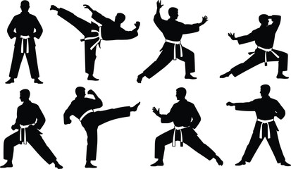 Silhouettes of karate practitioners performing martial arts moves untitled © Khadabox Mrida