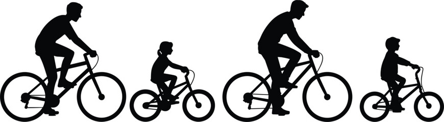 Obraz premium Silhouettes of a family cycling together on white background untitled