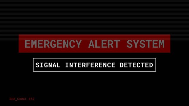 Emergency alert system, signal interference detected on screen with error codes, seamless loop, symbolizing technology failure and warning.
