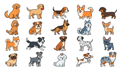 Cute Dog Breeds Cartoon Vector Collection in Different Poses © Ziten