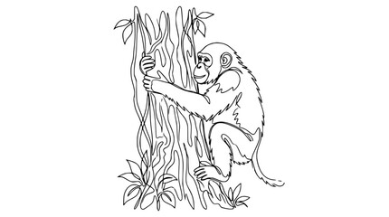 Obraz premium Chimpanzee Climbing Tree Line Art Illustration