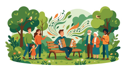 Fototapeta premium Diverse Group People Enjoying Outdoor Music Festival Together. EPS Editable. Vector Illustrations.