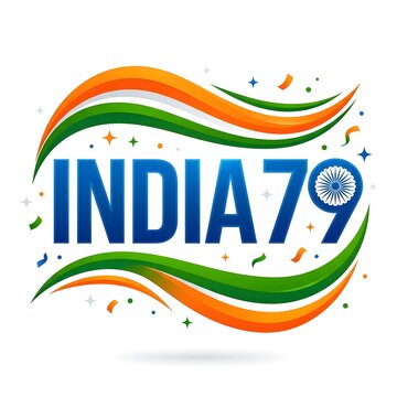 India 79th Independence Day celebration logo. National pride symbol with tricolor waves. Patriotic emblem design