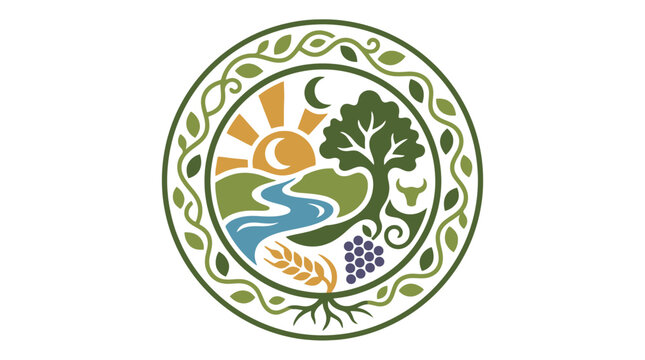 Vintage Ornate Circular Emblem With Nature Elements Design. EPS Editable. Vector Illustrations.