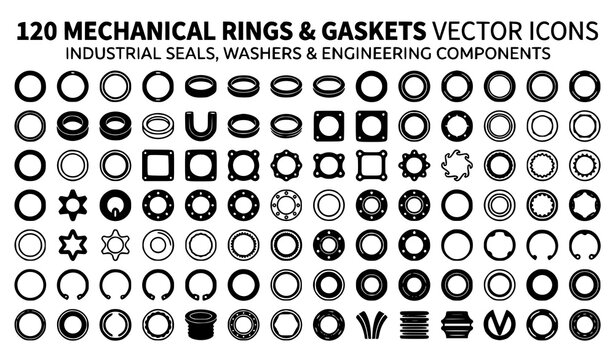 Mechanical Gasket Vector Icon Pack Industrial Ring Collection EPS10