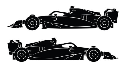 Obraz premium Black silhouette of two modern Formula 1 race cars