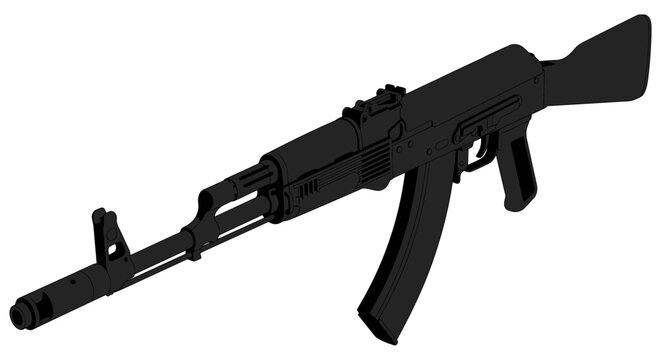 Black AK-47 assault rifle isolated vector