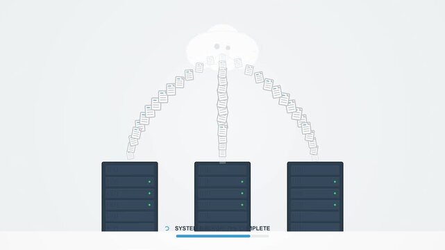 Data backup process on computer screen, automated system in action