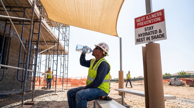 Construction Worker Staying Hydrated During Heatwave Safety Break