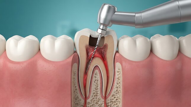 3d illustration of a dental root canal procedure on a molar tooth