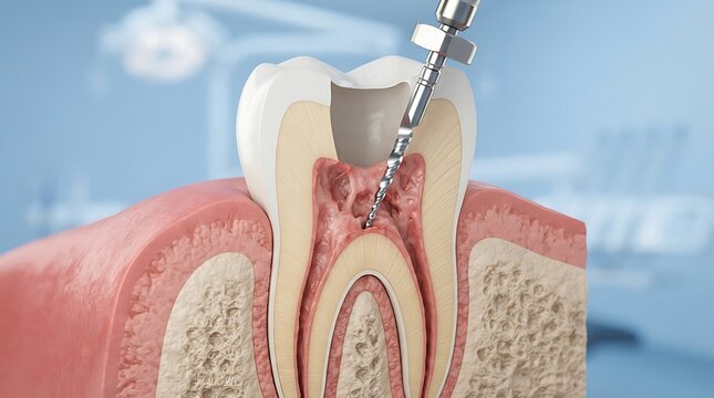 3d illustration of a dental root canal procedure on a human molar tooth