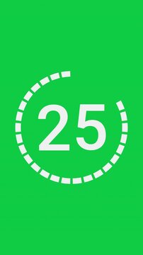 Vertical video animation of a stopwatch with sliding numbers that count down from 30 seconds to zero - 30 second countdown.