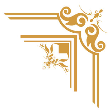 Golden decorative corner border design with floral and scroll elements