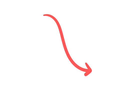 Red curved arrow pointing down right on clean background