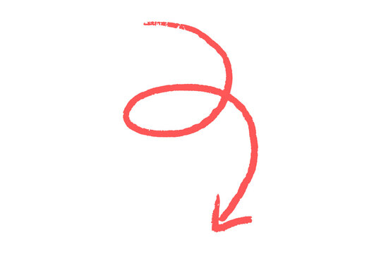 Red hand drawn arrow and circle looping doodle