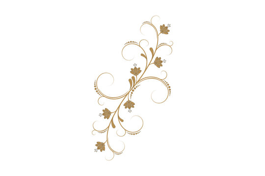 Elegant gold floral swirl design with leaves and flowers