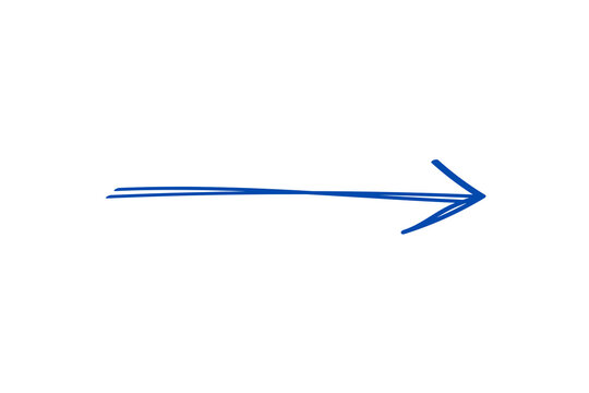 Hand drawn blue arrow pointing right on clean background