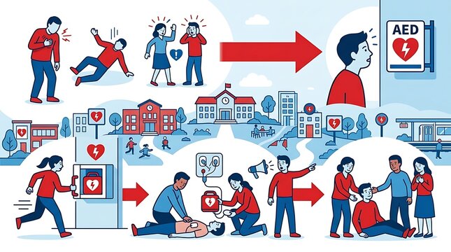 Emergency response process for using an aed device in public spaces