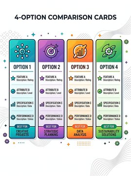 Infographic with four colorful comparison cards for business options