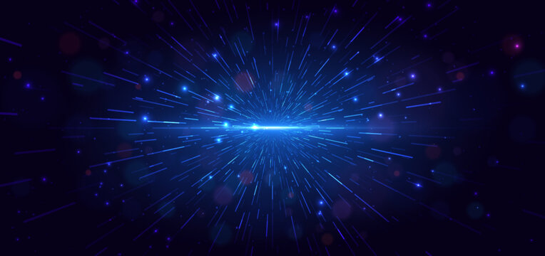 Blue Warp Speed Light Burst in Deep Space with Futuristic Technology Background.