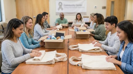 Fototapeta premium Volunteers Prepare Donations for World Lungs Day Community Event