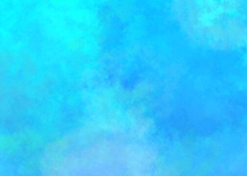 爽快な青空と真夏の海をイメージした青と水色の水彩背景イラスト鮮やかなブルーのグラデーションとにじみテクスチャ素材