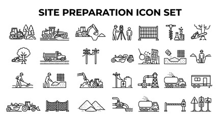 Collection of Site Preparation Icons Featuring Construction Machinery and Engineering Equipment Symbols © MSTSUFIA