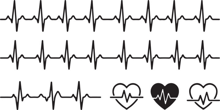 Heart rate patterns with displays various heart, heart symbols ecg, ecg lines, cardiovascular, cardiogram, wellness, medicine, hospital, medical