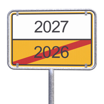 3d Illustration - Ortsschild - Ortstafel - 2026 - 2027 - Freisteller