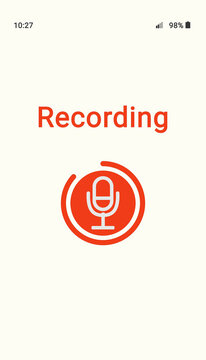 Vertical illustration of a voice recording app on a smartphone screen - the voice message is currently being recorded.
