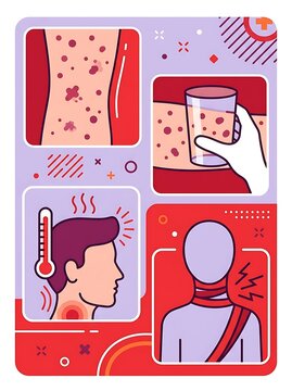 Infographic showing common meningitis symptoms and non-blanching rash