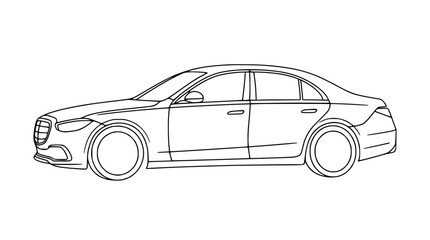 Fototapeta premium Luxury Sedan Outline Drawing, Elegant Car Vector Illustration