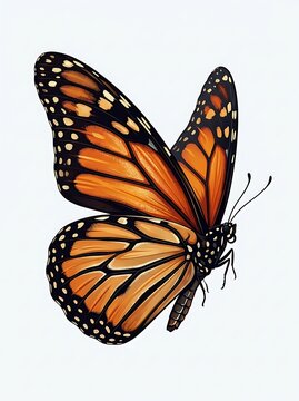 Monarch butterfly with orange and black wings isolated on white