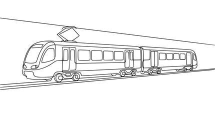 Modern Passenger Train Line Art Illustration © Bagus