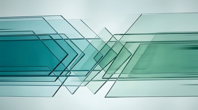 Abstract composition of overlapping teal glass sheets