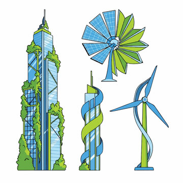 Sustainable architecture and renewable energy sources in a modern cityscape.