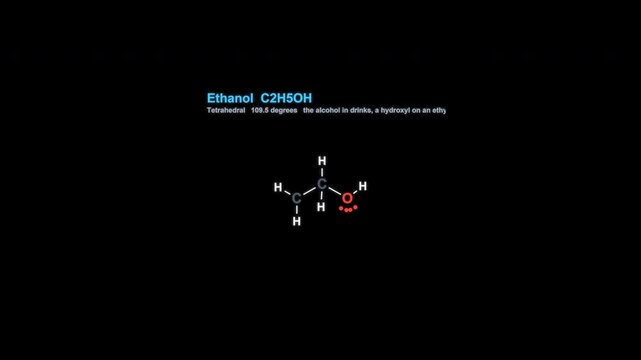 Ethanol C2H5OH Lewis Structure Animation Labeled Alpha Channel 4K