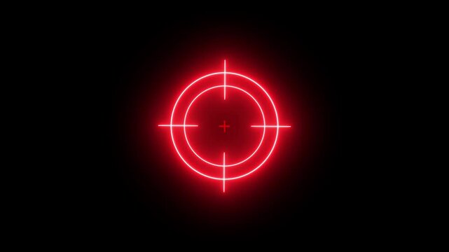 Glowing neon light target icon animation. Military training, Military target icon animation on black background. Crosshair, gun aim, sniper target.