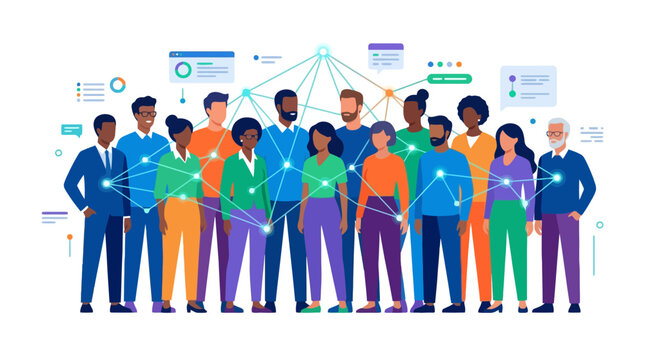 Diverse business team connected by digital network lines vector illustration. EPS Editable. Vector Illustrations.