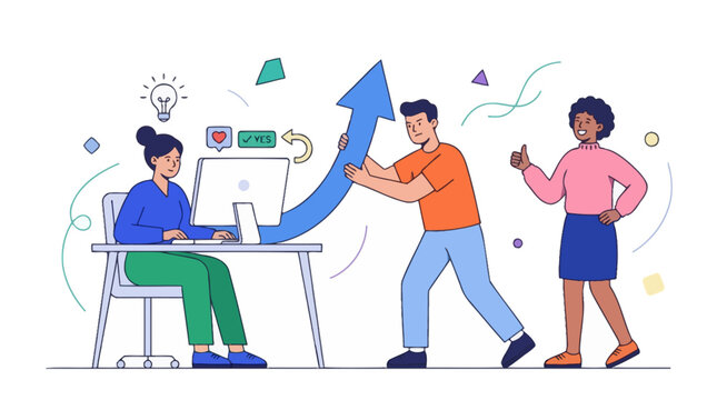 Diverse business team working together to boost growth and success. EPS Editable. Vector Illustrations.